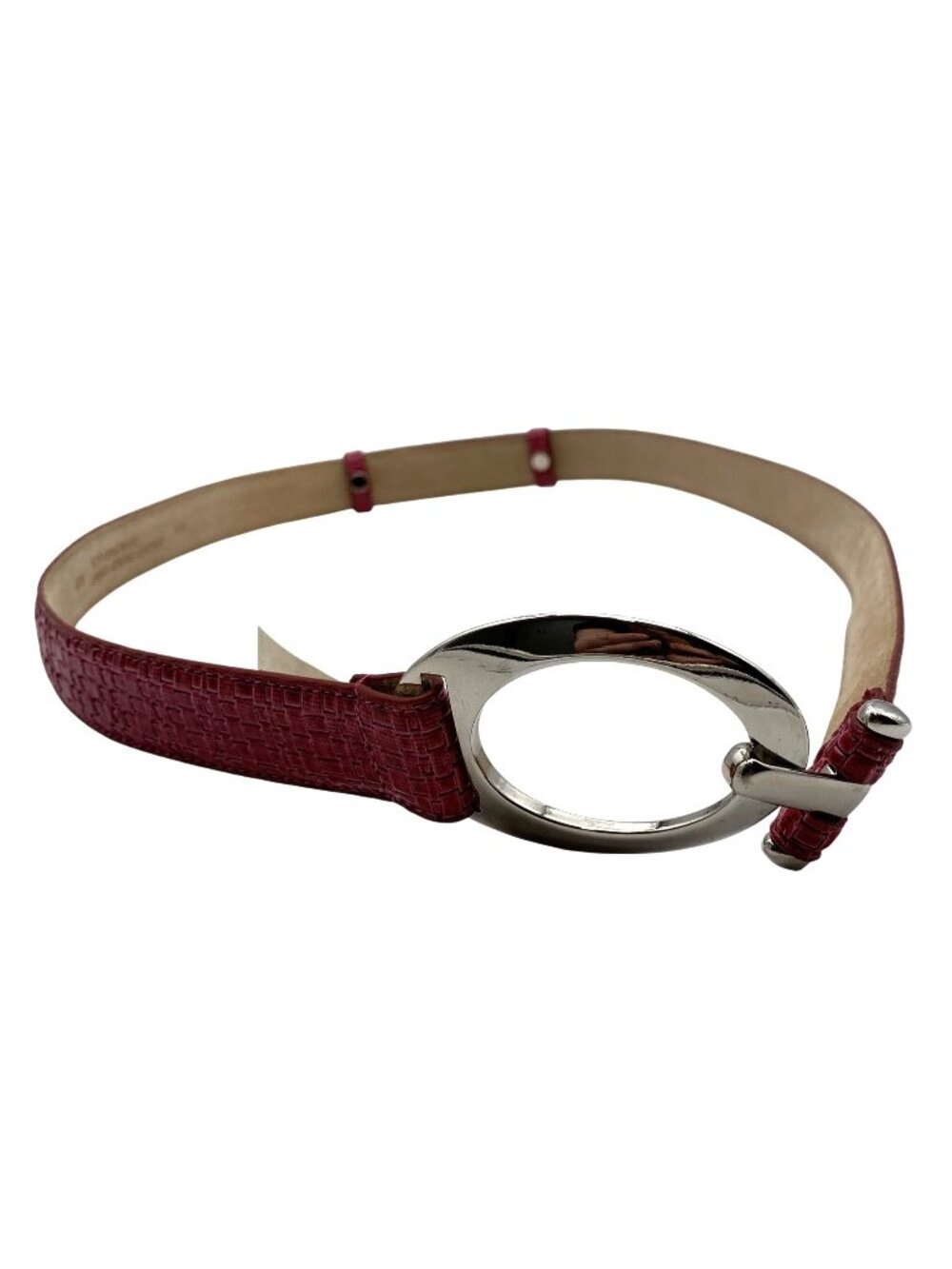 Rolfs Womens Berry Pink Textured Belt Silver Oval Buckle L/XL Leather Lining